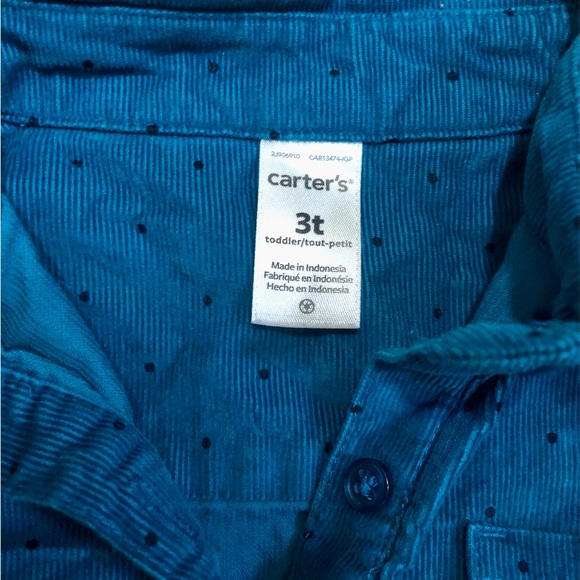 Carter’s turquoise blue corduroy polka dot collared button down dress, 3T - Picture 5 of 7